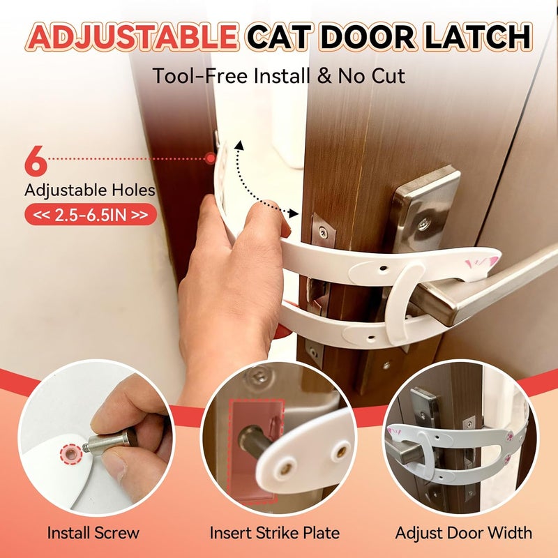TGIOW Cat Door Latch,2 Pcs Door Prop for Cats to Keep Dogs Out of Litter Box and Food, Preventing Hand Pinching, Cat Door Stopper with 6 Adjustable Straps 2.5-6.5" Wide, Including Door Plate, White - Image 3